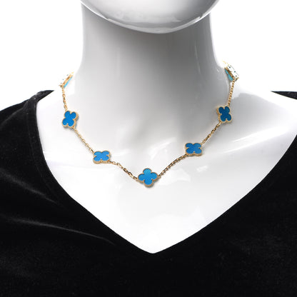 Van Cleef & Arpels 18K Yellow Gold Blue Agate 10 Motifs Vintage Alhambra Necklace 2 of 7