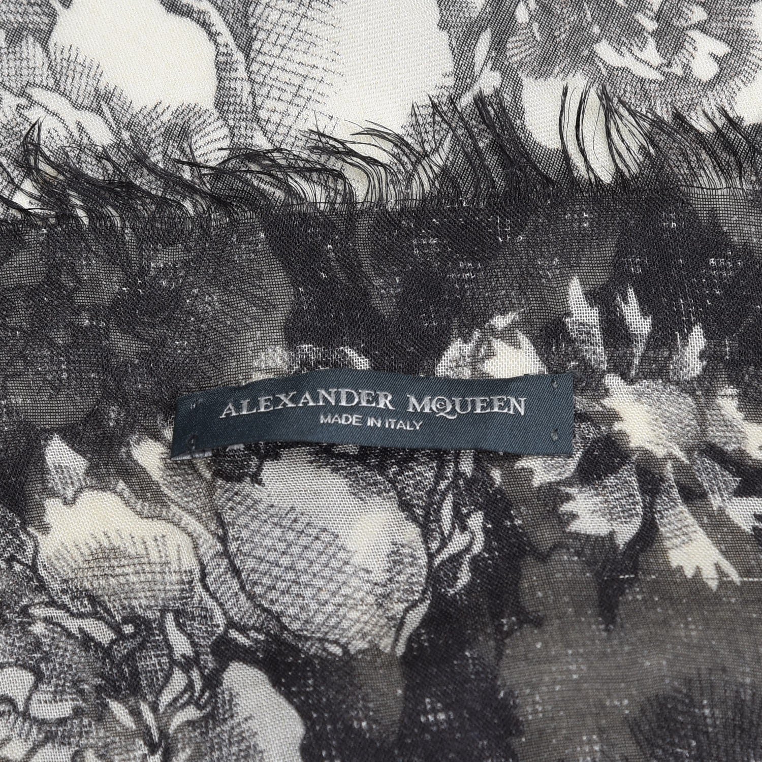 Alexander McQueen Silk Floral Eaten Logo Skull Scarf Ivory Black 4 of 6