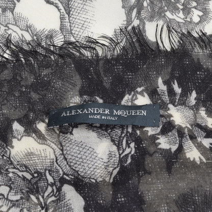 Alexander McQueen Silk Floral Eaten Logo Skull Scarf Ivory Black 4 of 6