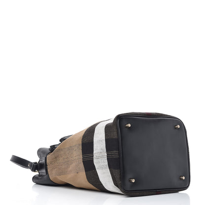 Burberry Grainy Calfskin Canvas Mega Check Medium Ashby Tassel Hobo Black 4 of 9