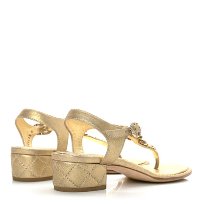 Chanel Metallic Lambskin Quilted Chain CC Thong Sandals 37.5 Gold 4 of 8