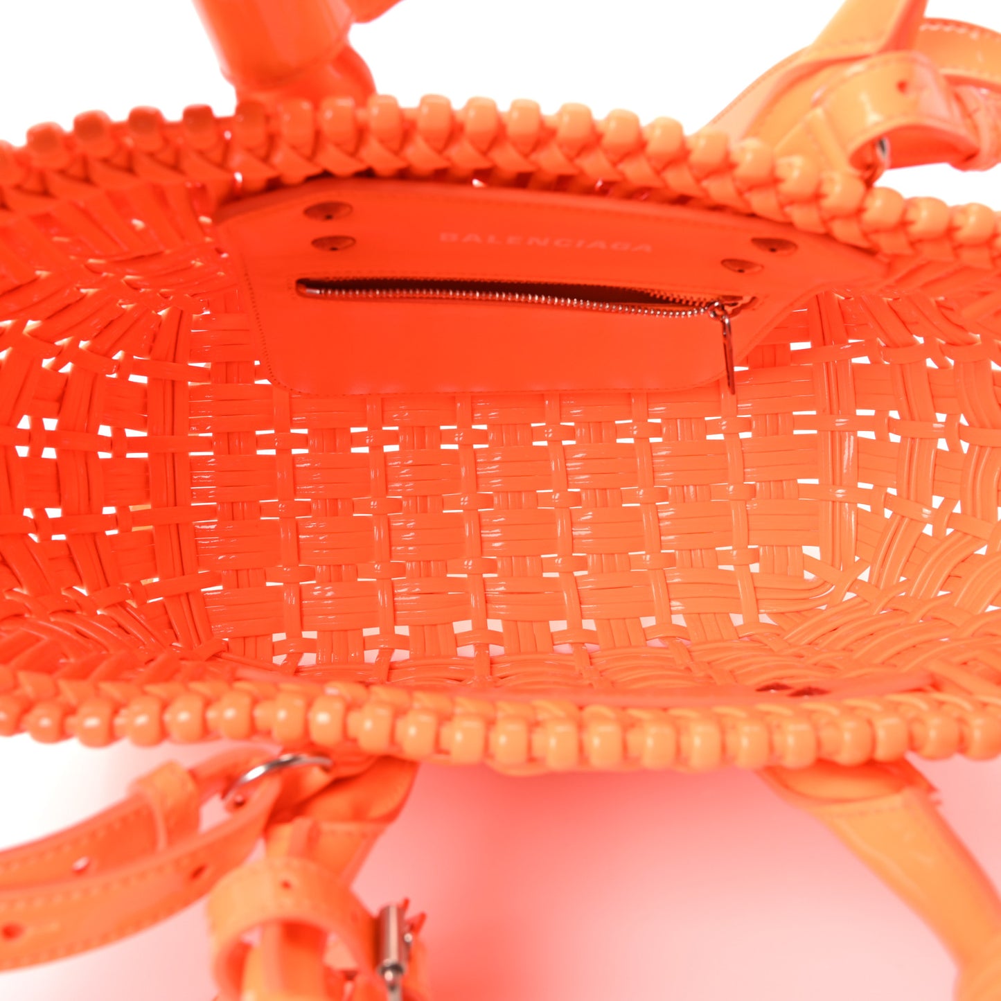 Varnished Faux Calfskin Braided XS Bistro Basket Fluo Orange