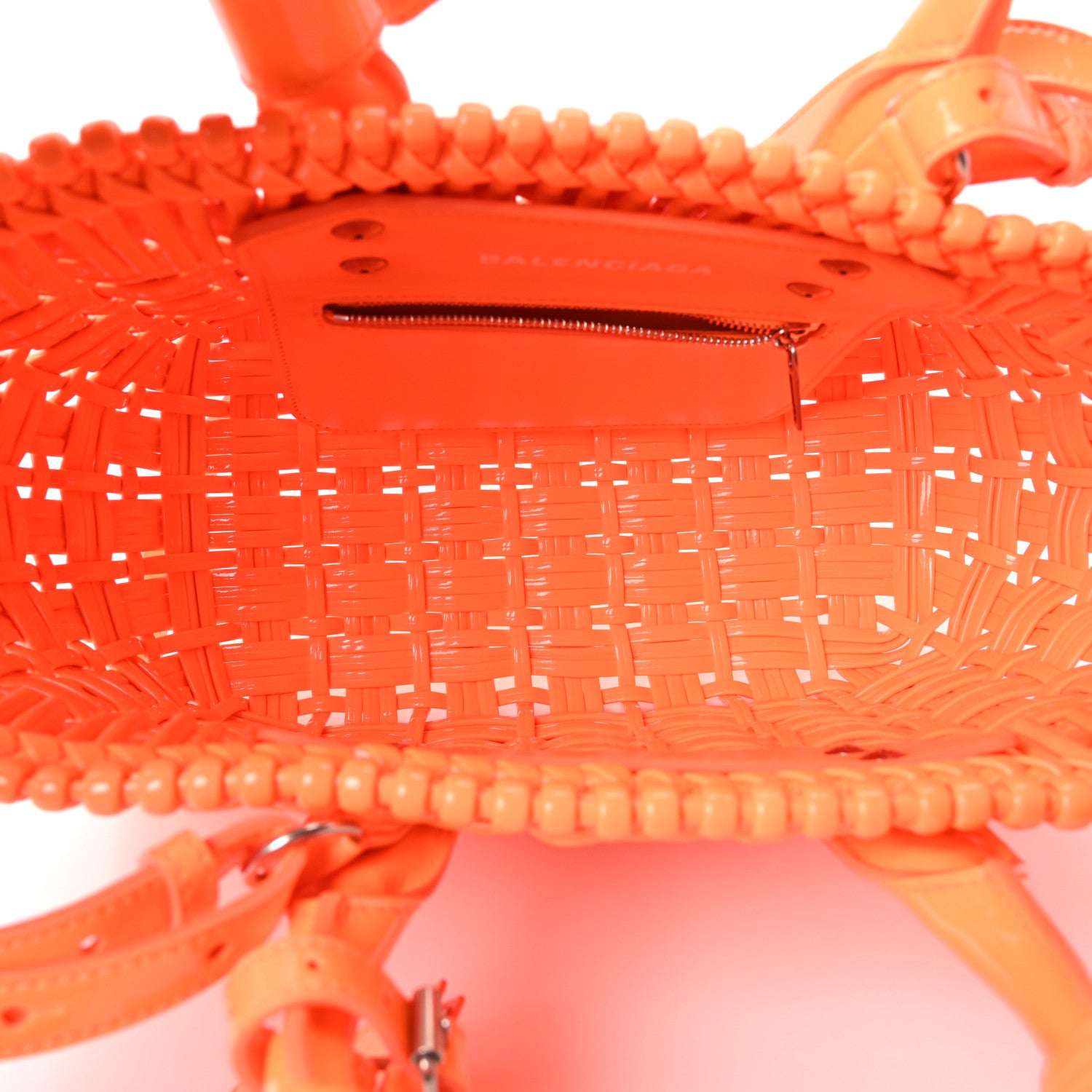 Balenciaga Varnished Faux Calfskin Braided XS Bistro Basket Fluo Orange 5 of 10