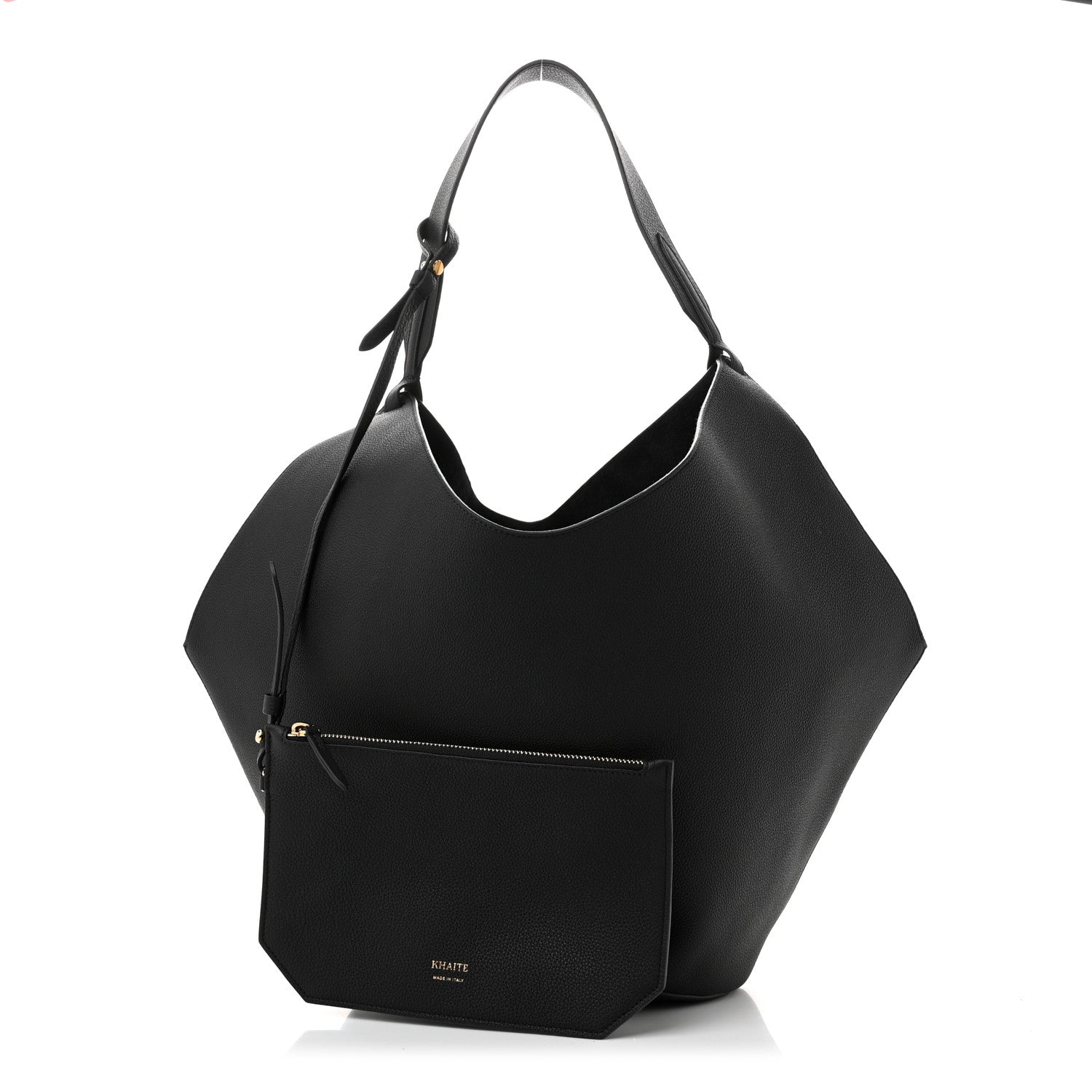 Khaite Pebbled Sport Calfskin Medium Lotus Tote Black 3 of 10
