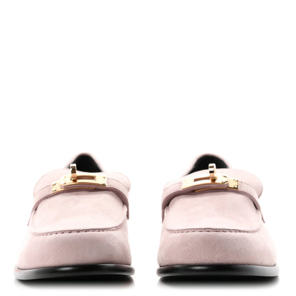 Hermes Suede Goatskin Womens Destin Loafers 38 Rose Porcelaine 3 of 9