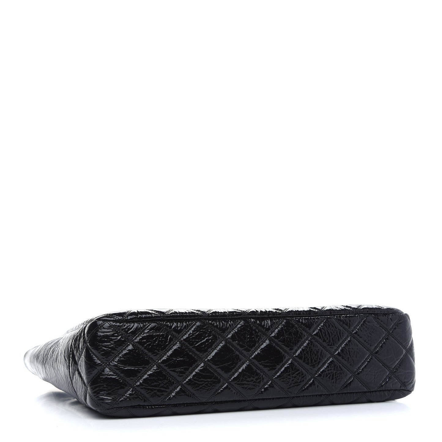 Shiny Aged Calfskin Quilted Small Shopping Bag Black