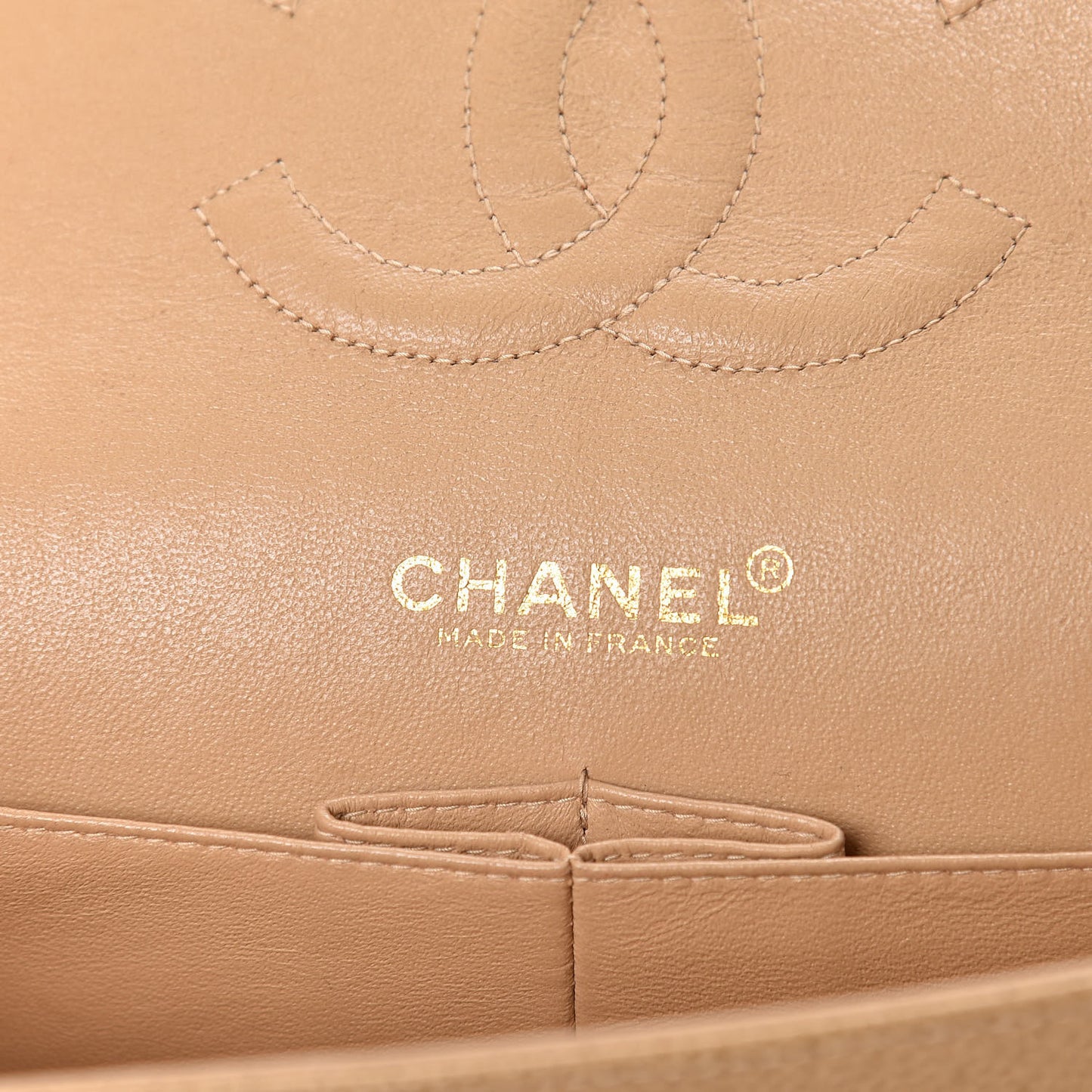 Caviar Quilted Medium Double Flap Beige