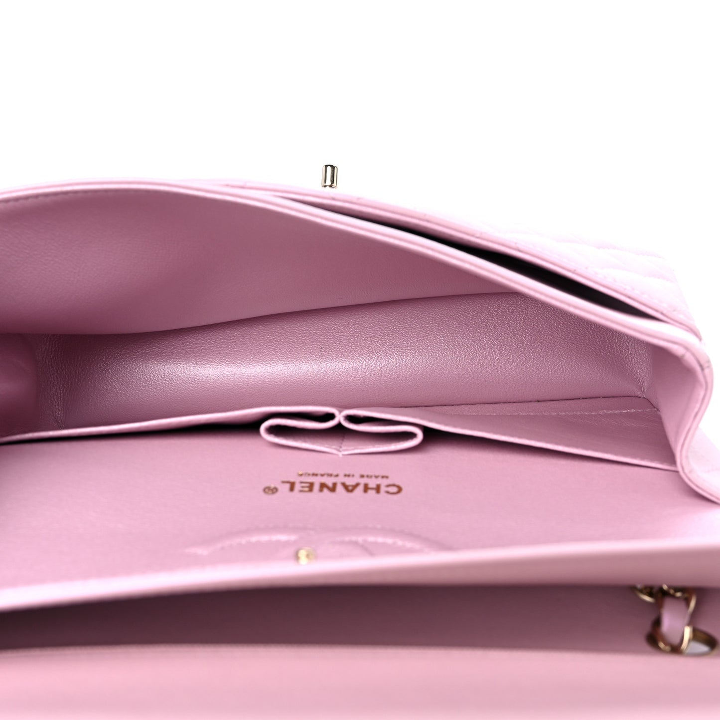 Iridescent Calfskin Quilted Medium Double Flap Light Pink
