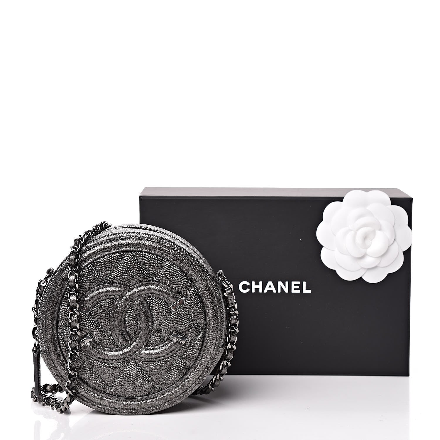 Chanel Metallic Caviar Quilted Round Filigree Crossbody Dark Silver 11 of 11
