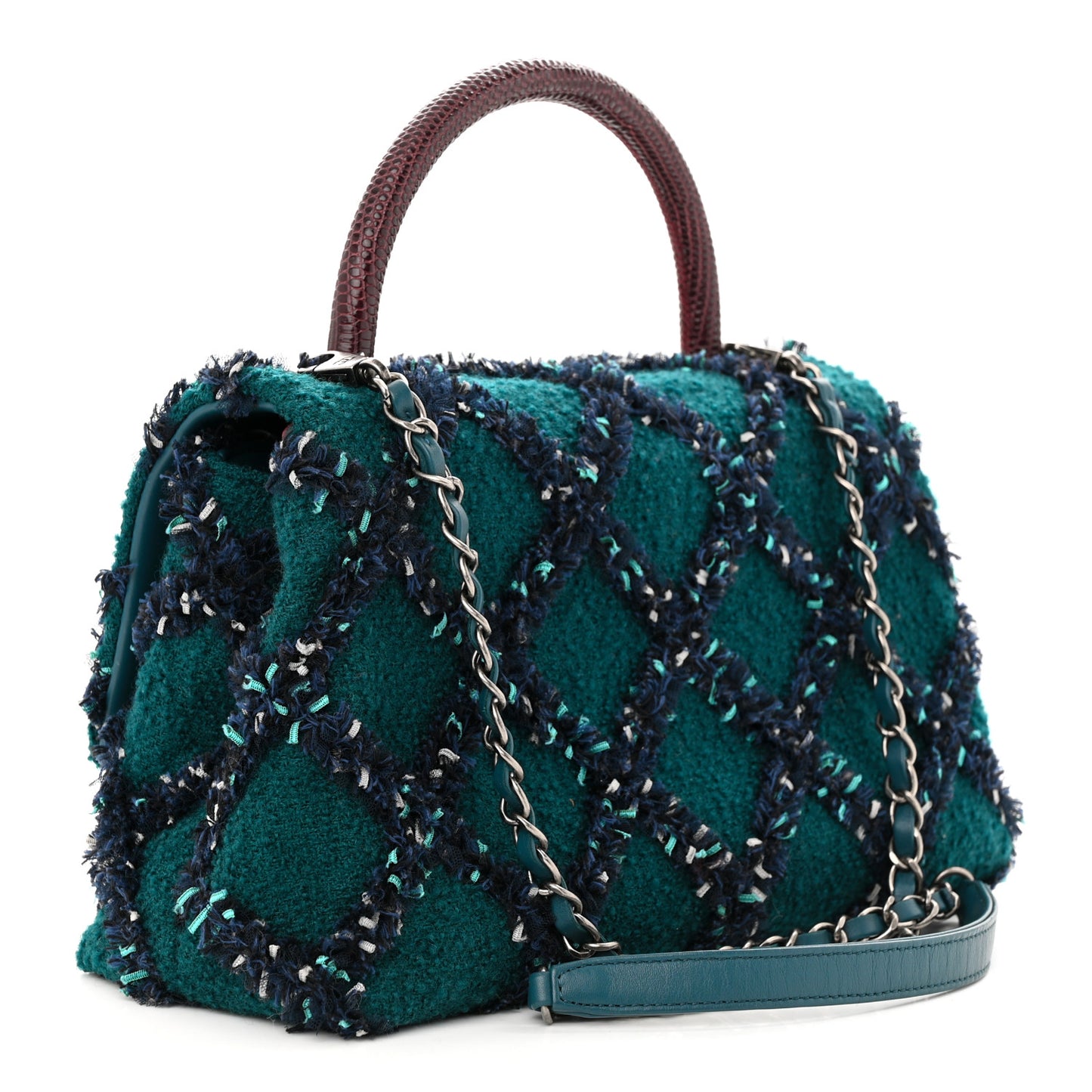 Tweed Lizard Quilted Small Coco Handle Flap Green Multicolor