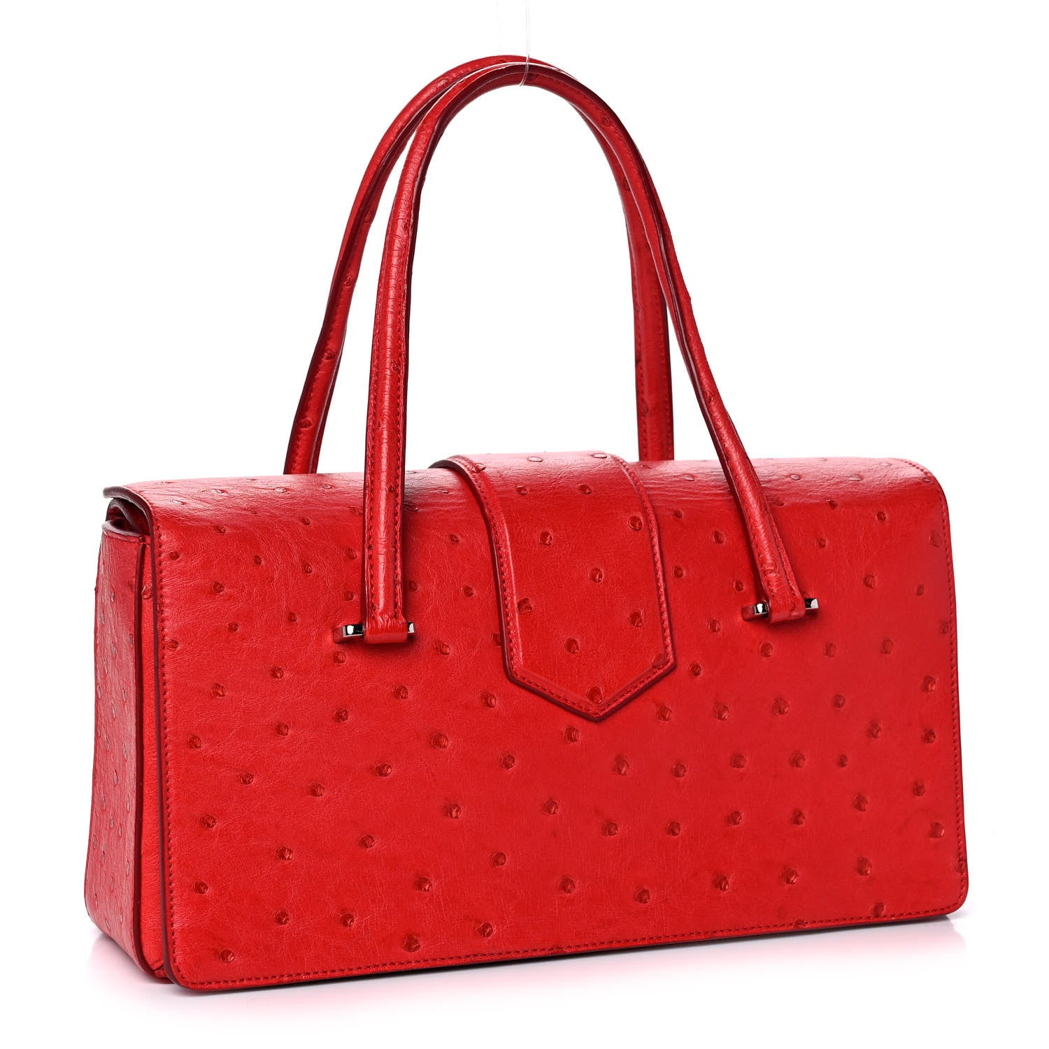 Prada Ostrich Top Handle Shoulder Bag Rosso 3 of 11
