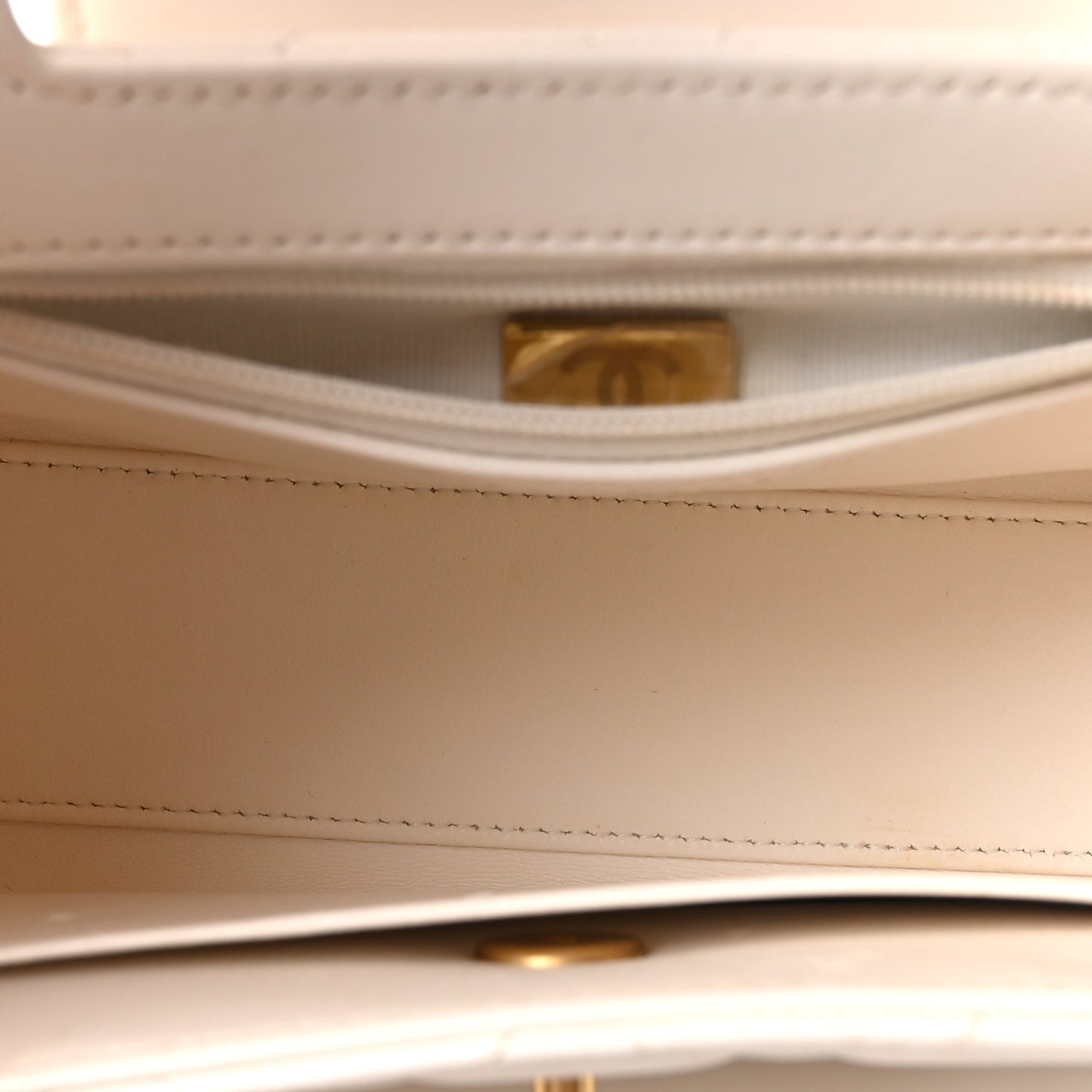 Shiny Aged Calfskin Quilted Nano Kelly Shopper White
