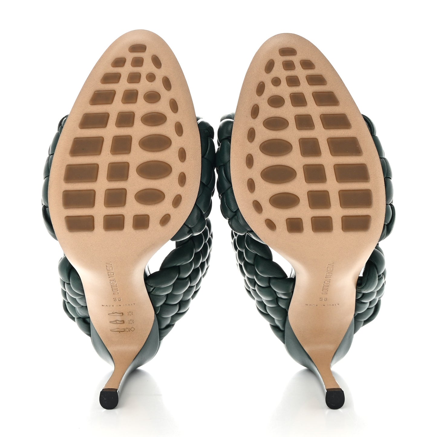 Nappa Twisted Padded Intrecciato Curve Slide Sandals 38 Vert Fonce