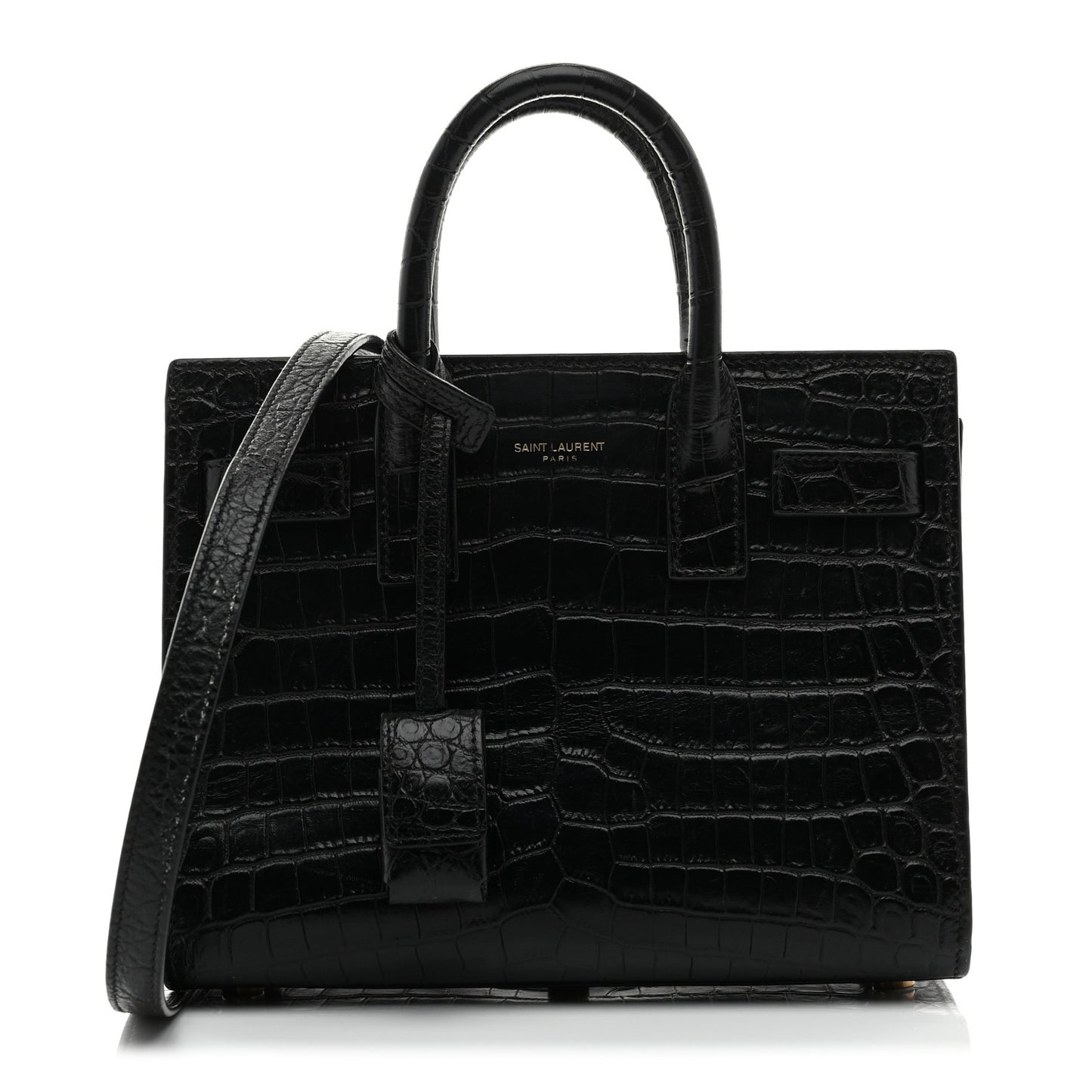 Calfskin Crocodile Embossed Nano Sac De Jour Black