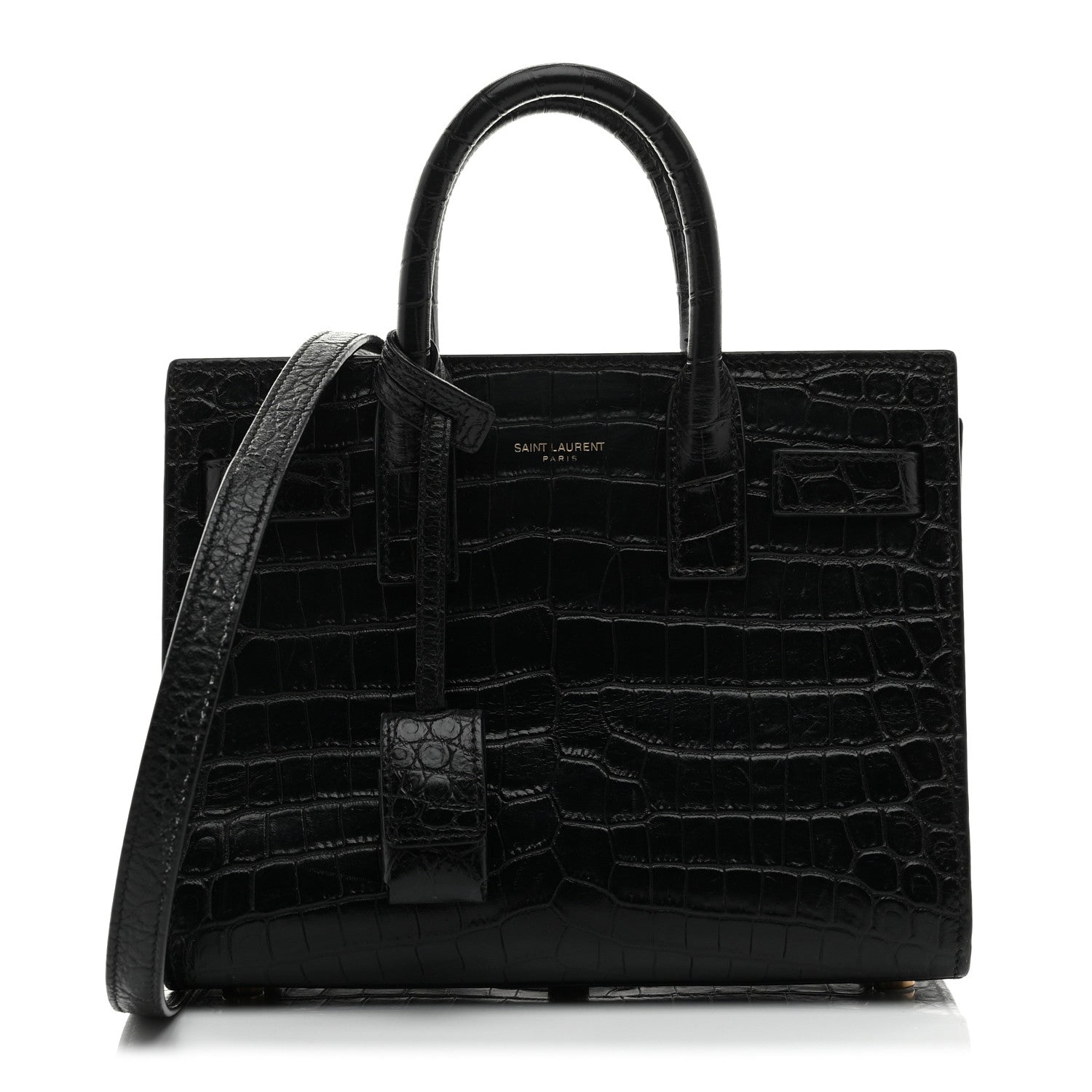 Saint Laurent Calfskin Crocodile Embossed Nano Sac De Jour Black 1 of 10