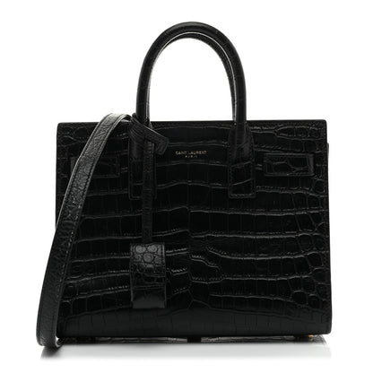 Saint Laurent Calfskin Crocodile Embossed Nano Sac De Jour Black 1 of 10