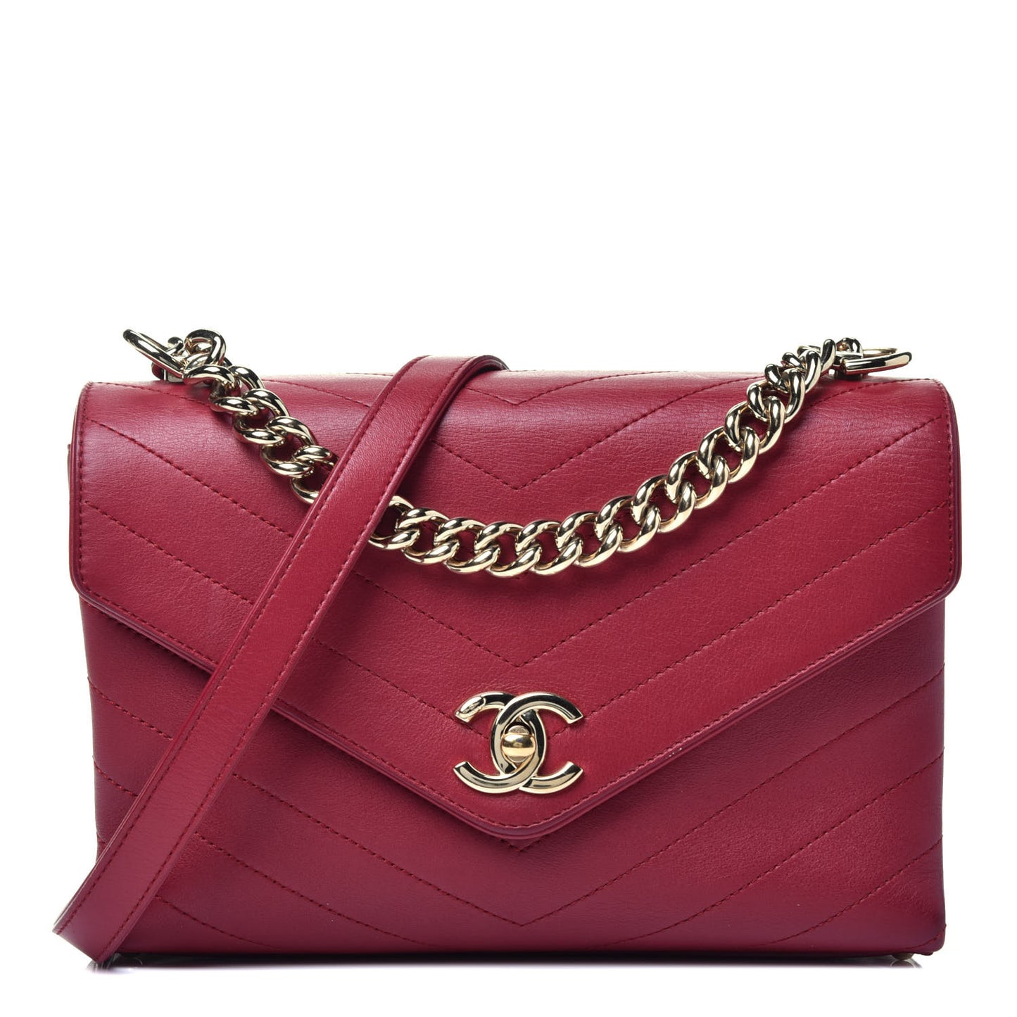 Calfskin Chevron Stitched Small Coco Flap Bag Red
