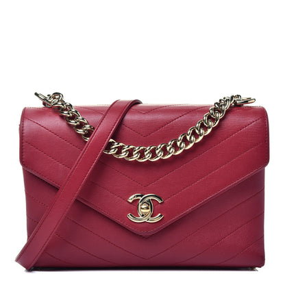 Chanel Calfskin Chevron Stitched Small Coco Flap Bag Red 1 of 10