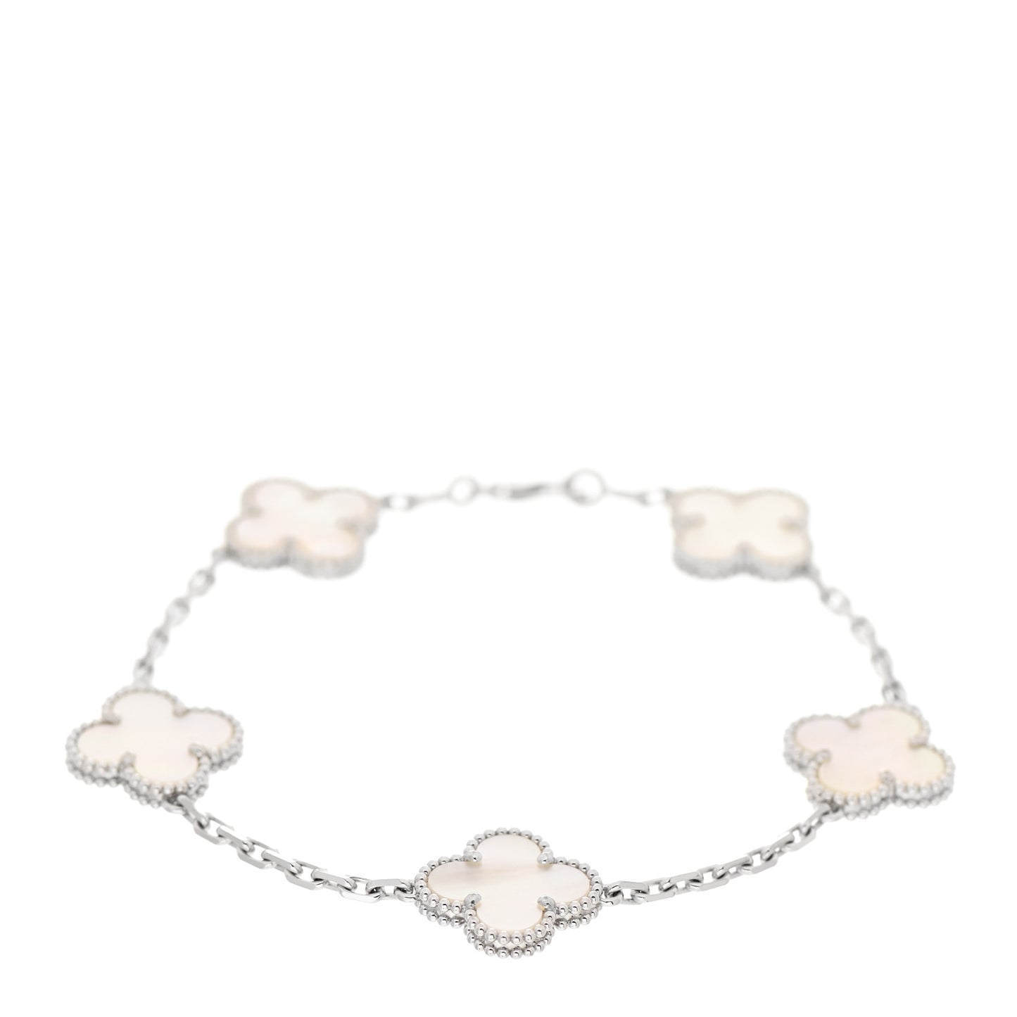 18K White Gold Mother of Pearl 5 Motifs Vintage Alhambra Bracelet
