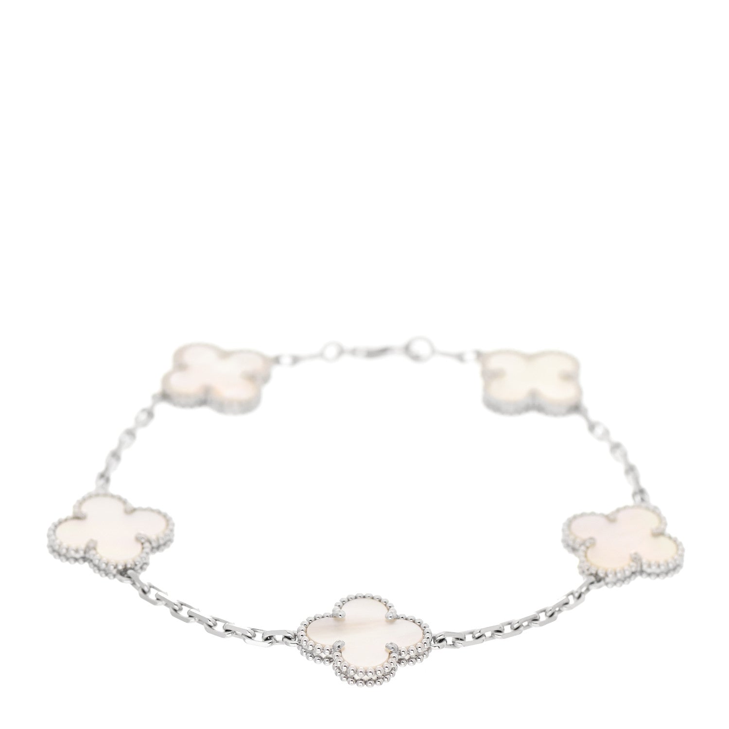 Van Cleef & Arpels 18K White Gold Mother of Pearl 5 Motifs Vintage Alhambra Bracelet 1 of 5