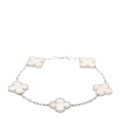Van Cleef & Arpels 18K White Gold Mother of Pearl 5 Motifs Vintage Alhambra Bracelet 1 of 5