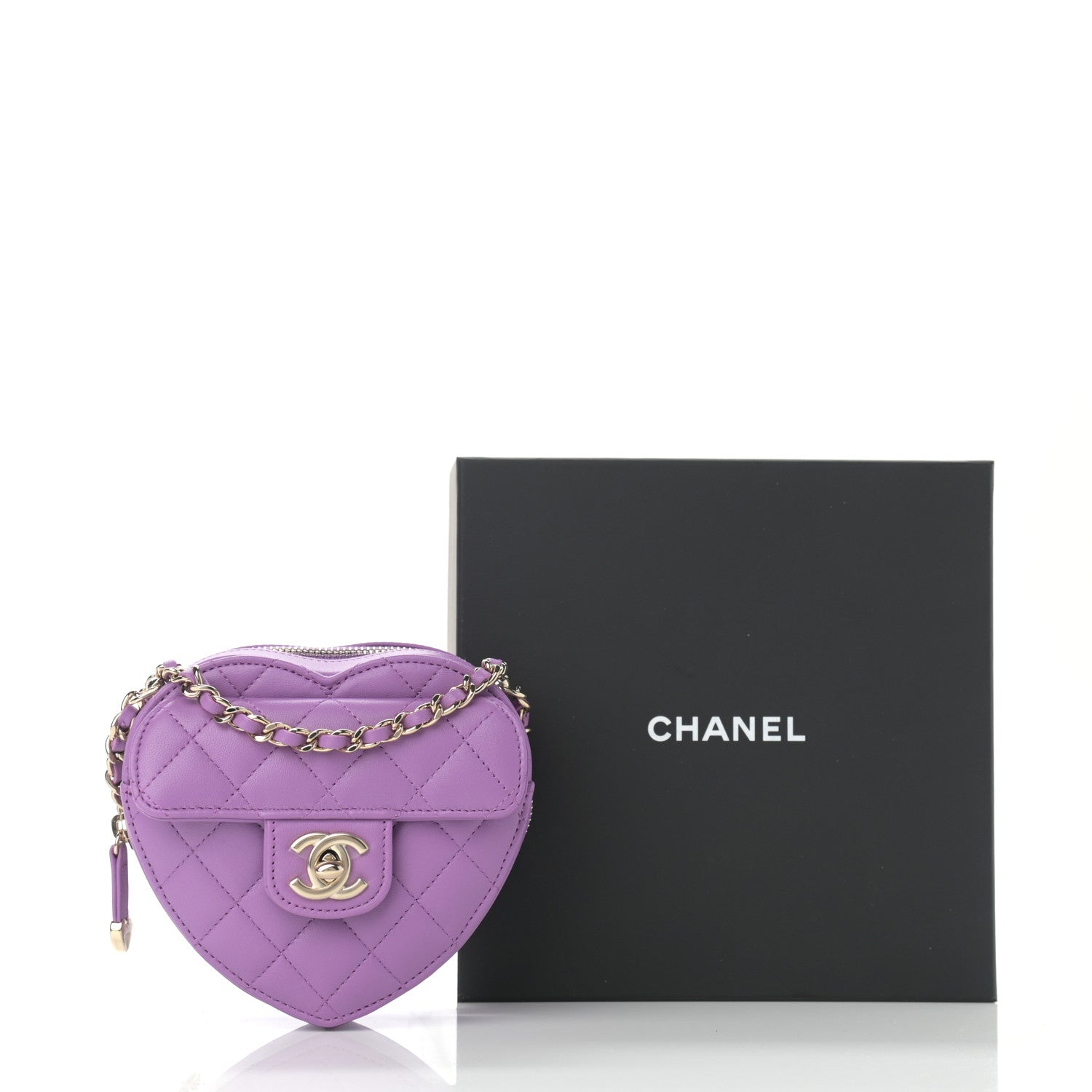 Chanel Lambskin Quilted CC In Love Heart Clutch With Chain Purple 11 of 11