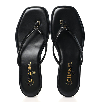 Chanel Goatskin CC Times Square Thong Sandals 39 Black 2 of 10