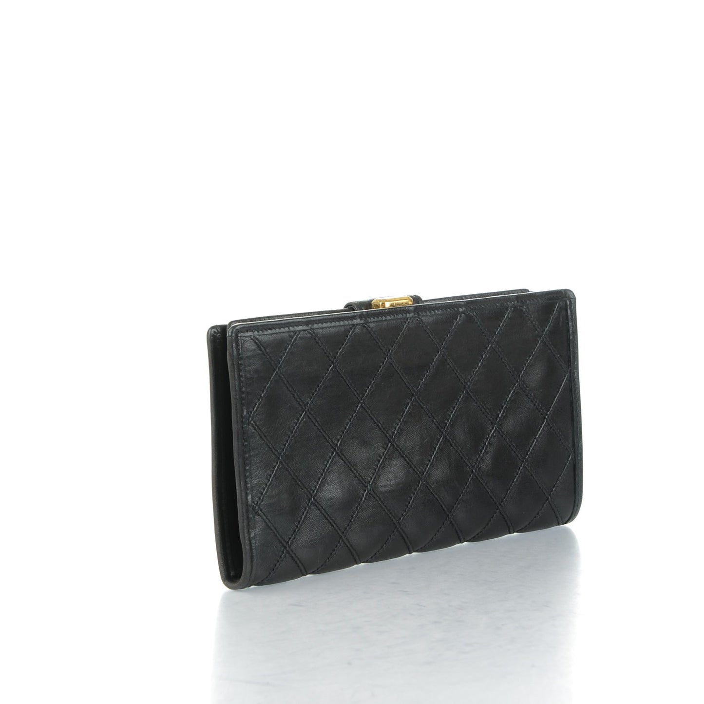 Lambskin Diamond Stitched French Wallet Black