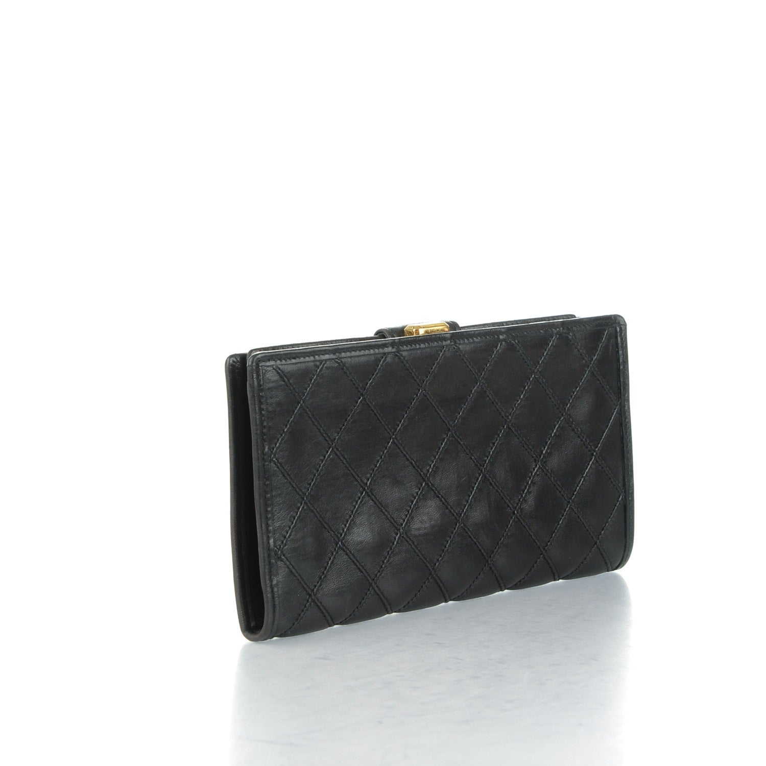 Chanel Lambskin Diamond Stitched French Wallet Black 3 of 8