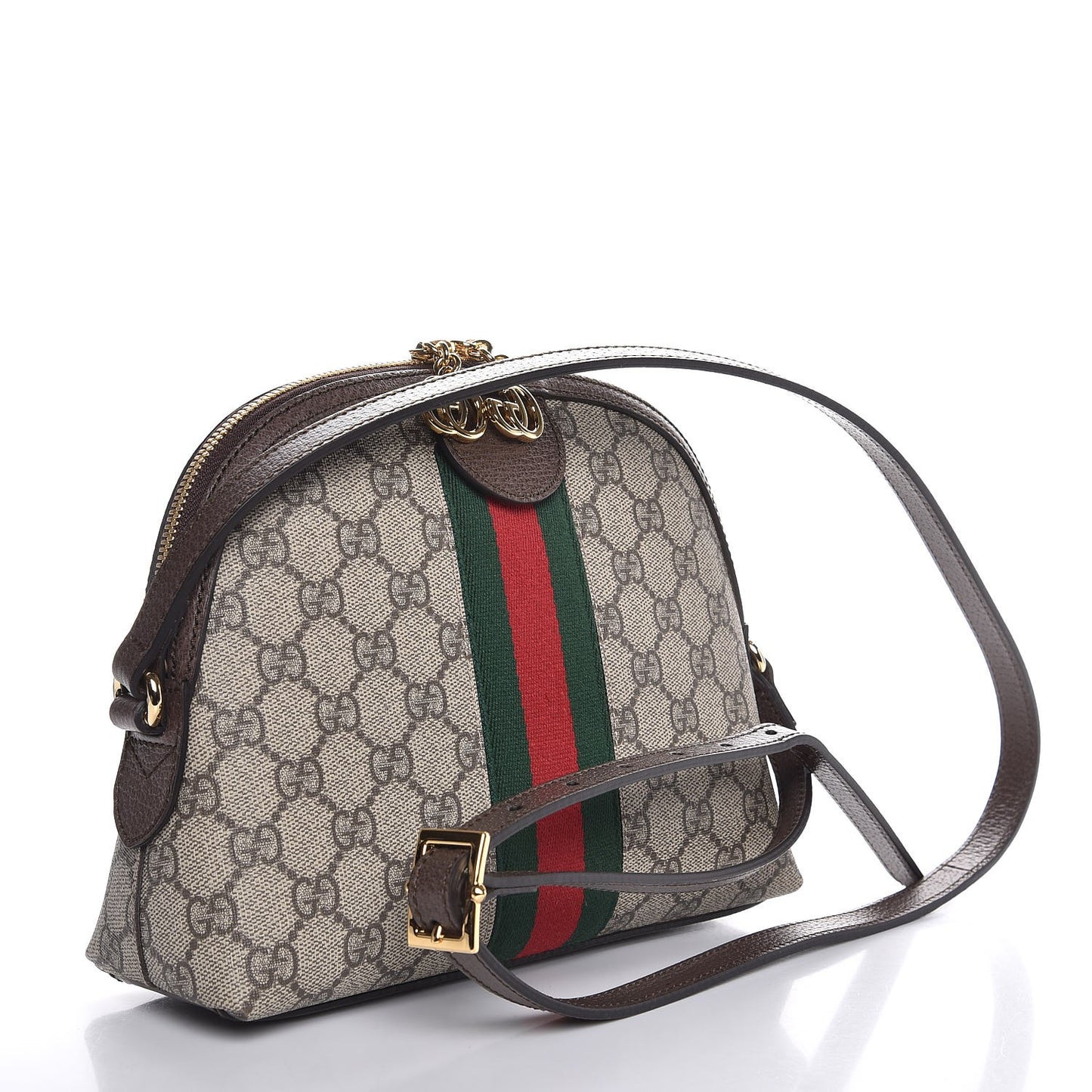 GG Supreme Monogram Textured Dollar Calfskin Web Small Ophidia Dome Shoulder Bag Beige Ebony New Acero