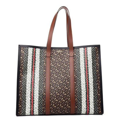Burberry E-Canvas Monogram Stripe Book Tote Bridle Brown 1 of 10