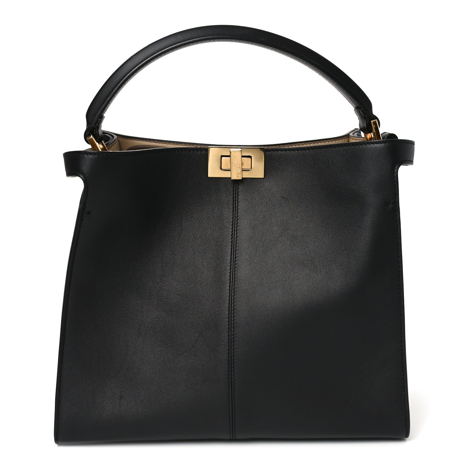 Fendi Vitello Seta Glazed Fabric FF 1974 Medium Peekaboo X-Lite Black Mogano Panna 1 of 9