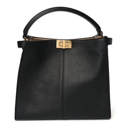 Fendi Vitello Seta Glazed Fabric FF 1974 Medium Peekaboo X-Lite Black Mogano Panna 1 of 9