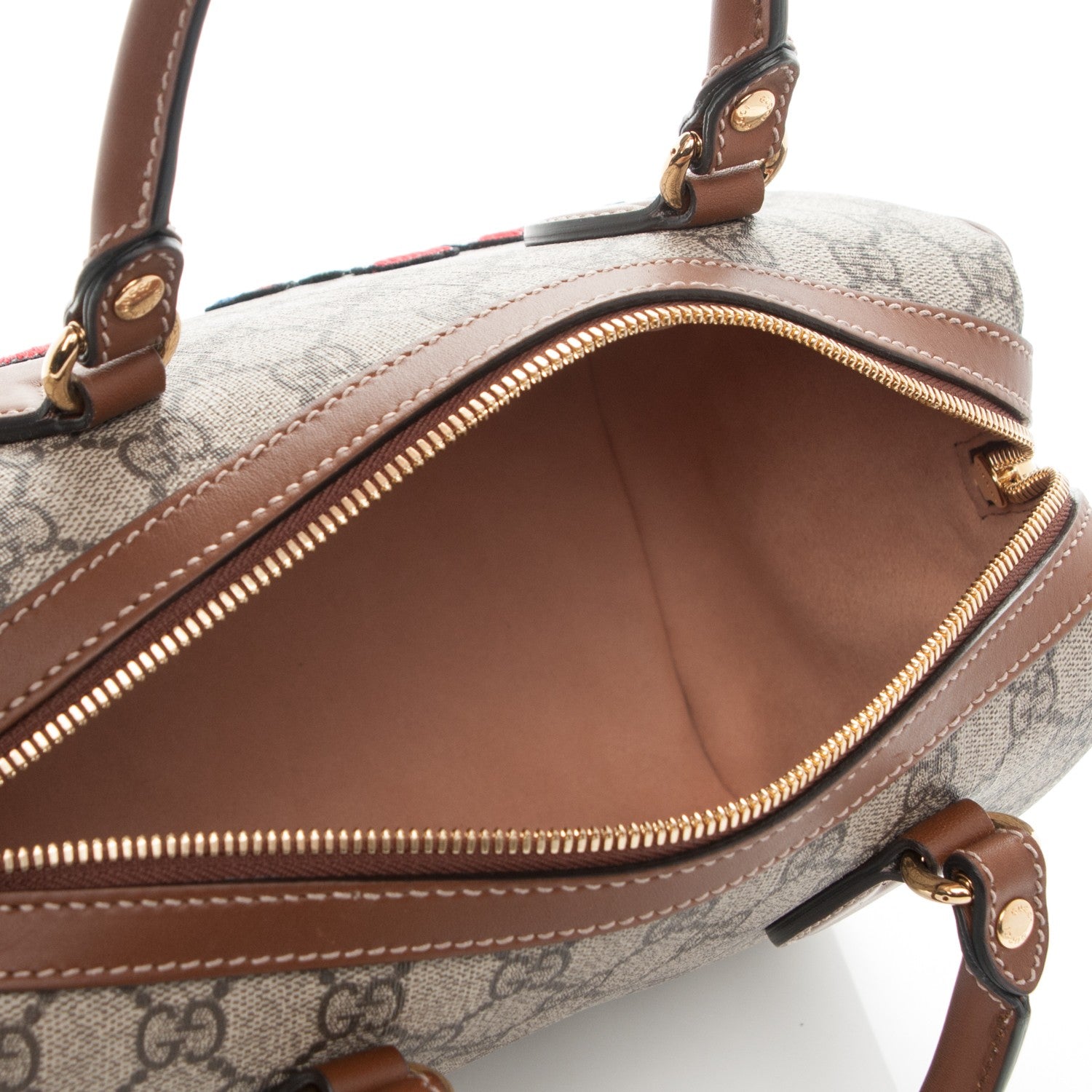 Gucci GG Supreme Monogram Floral Embroidered Small Boston Brown 5 of 7