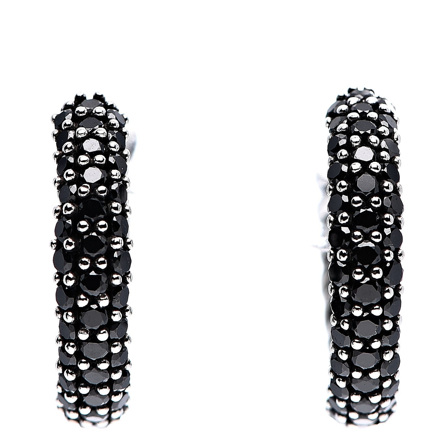 Sterling Silver Black Diamond Petite Pave Huggie Hoop Earrings