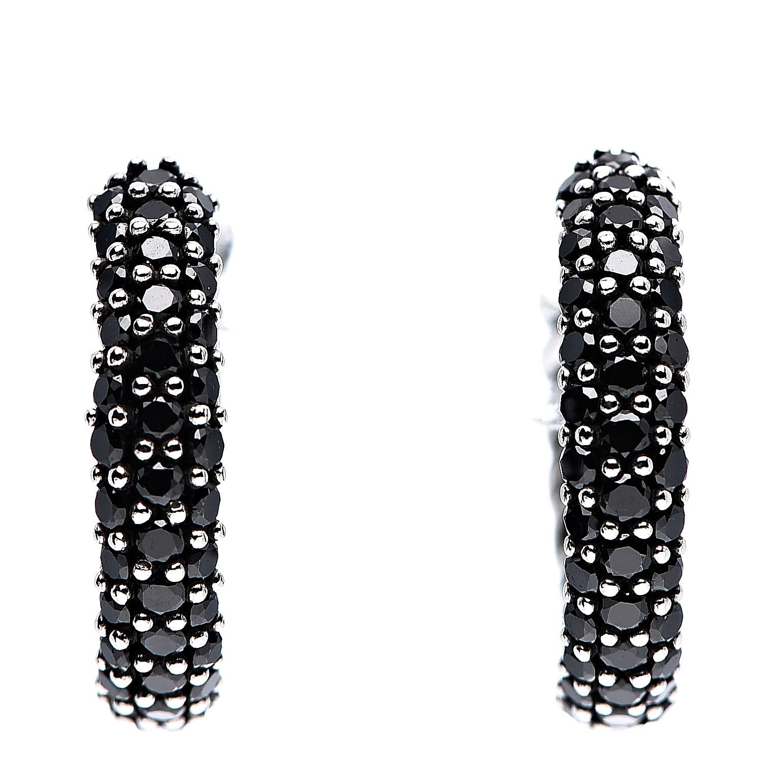 David Yurman Sterling Silver Black Diamond Petite Pave Huggie Hoop Earrings 1 of 3