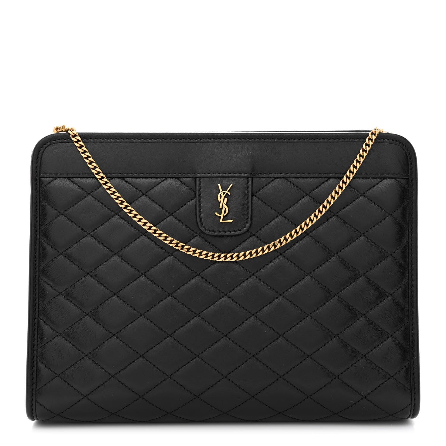 Saint Laurent Lambskin Quilted Monogram Baby Victoire Chain Clutch Bag Black 1 of 11