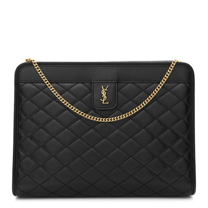 Saint Laurent Lambskin Quilted Monogram Baby Victoire Chain Clutch Bag Black 1 of 11