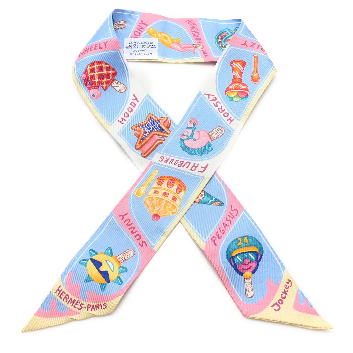 Hermes Silk Funny Ice Cream Twilly Bleu Ciel Rose Bonbon 1 of 4
