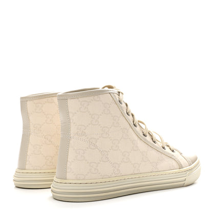 Gucci Washed Cotton GG Monogram Calfskin Womens High Top Sneakers 39 White Mystic White Great White 5 of 11