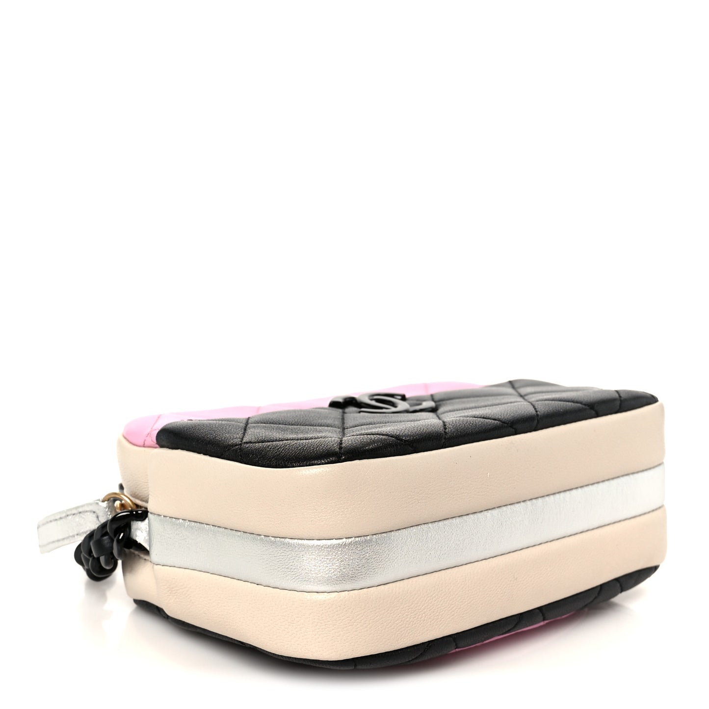 Shiny Lambskin Monochrome Chain Mini Camera Case Bag Pink Black Silver