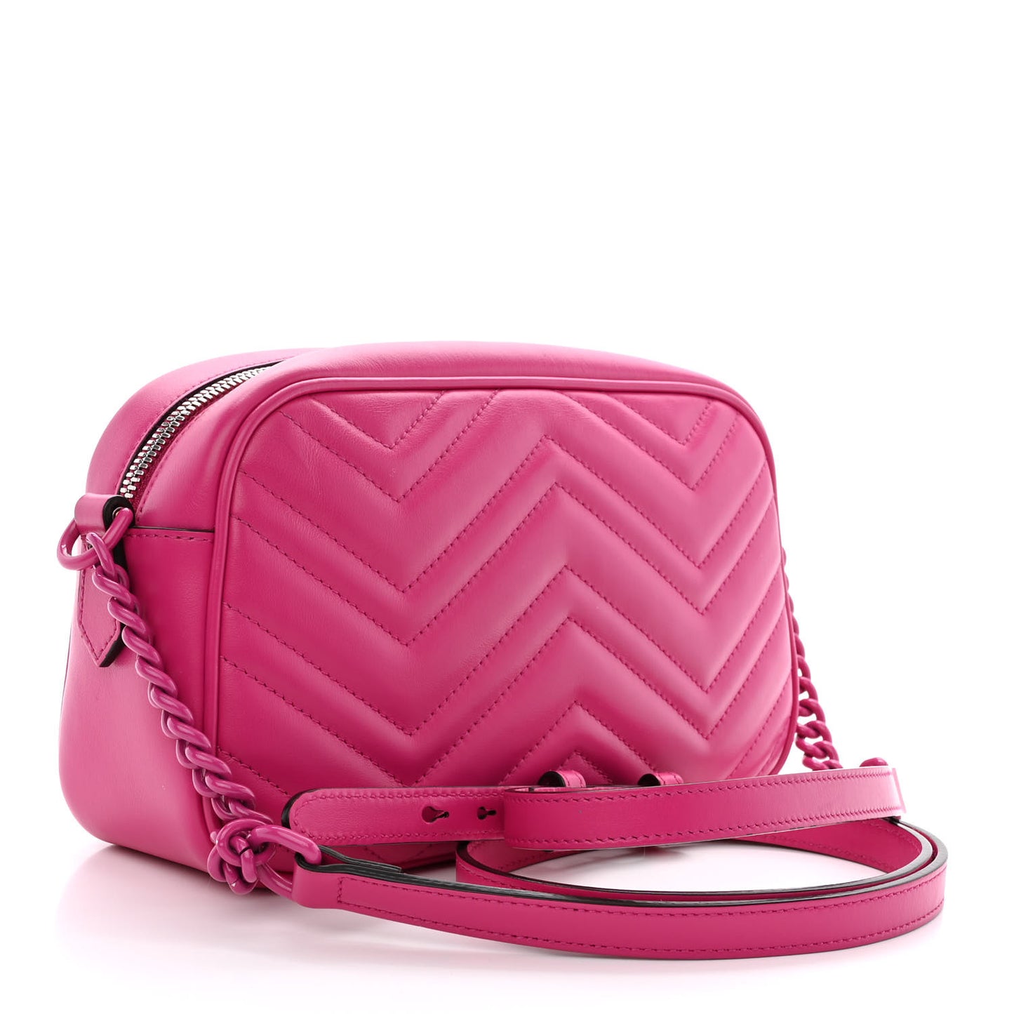 Calfskin Matelasse Monochrome Small GG Marmont Chain Shoulder Bag Classic Fuxia
