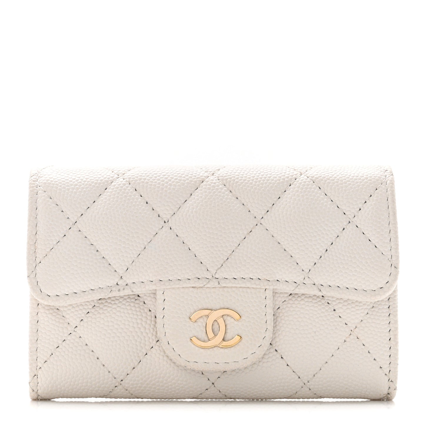 Caviar Quilted Flap Card Holder Wallet White