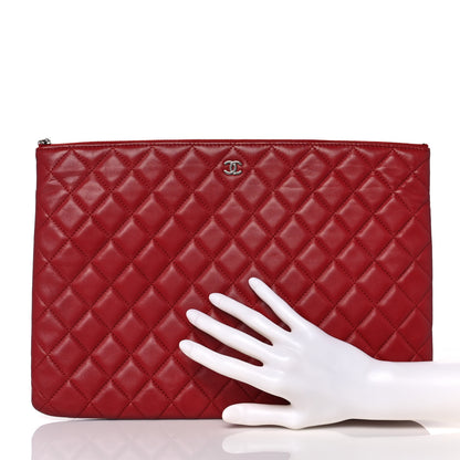 Chanel Lambskin Quilted Large Cosmetic Case Red 2 of 9