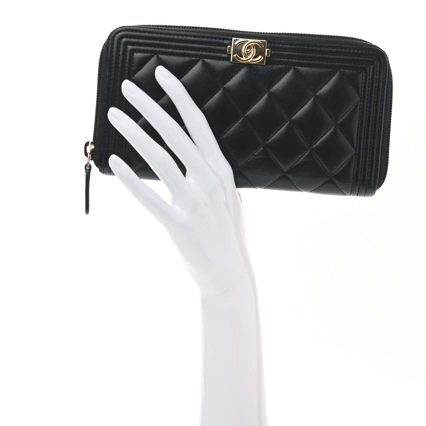Lambskin Quilted Boy Zip Around Wallet Black