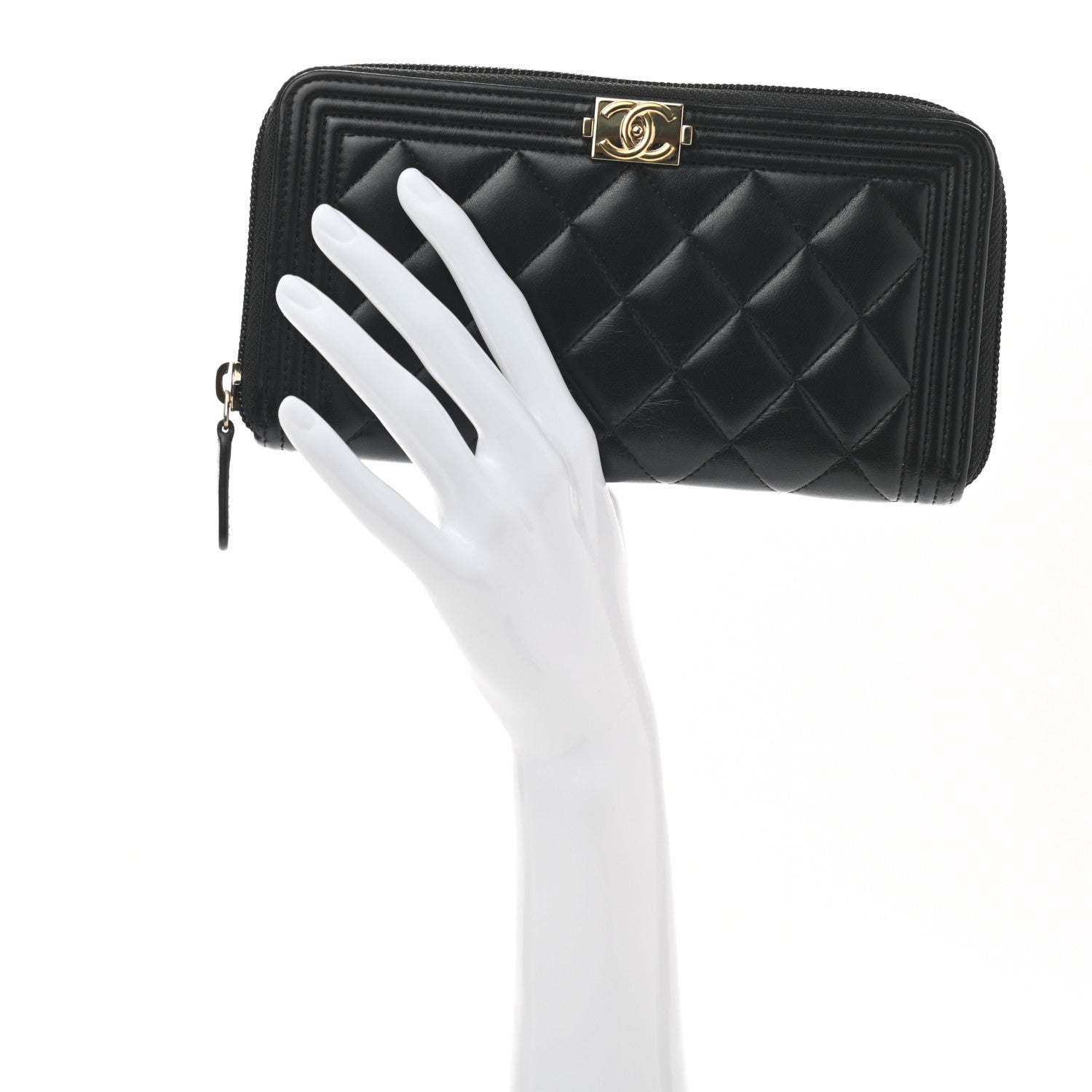 Chanel Lambskin Quilted Boy Zip Around Wallet Black 2 of 9