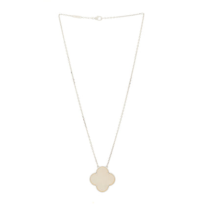 Van Cleef & Arpels 18K White Gold Mother of Pearl Magic Alhambra Pendant Necklace 3 of 6