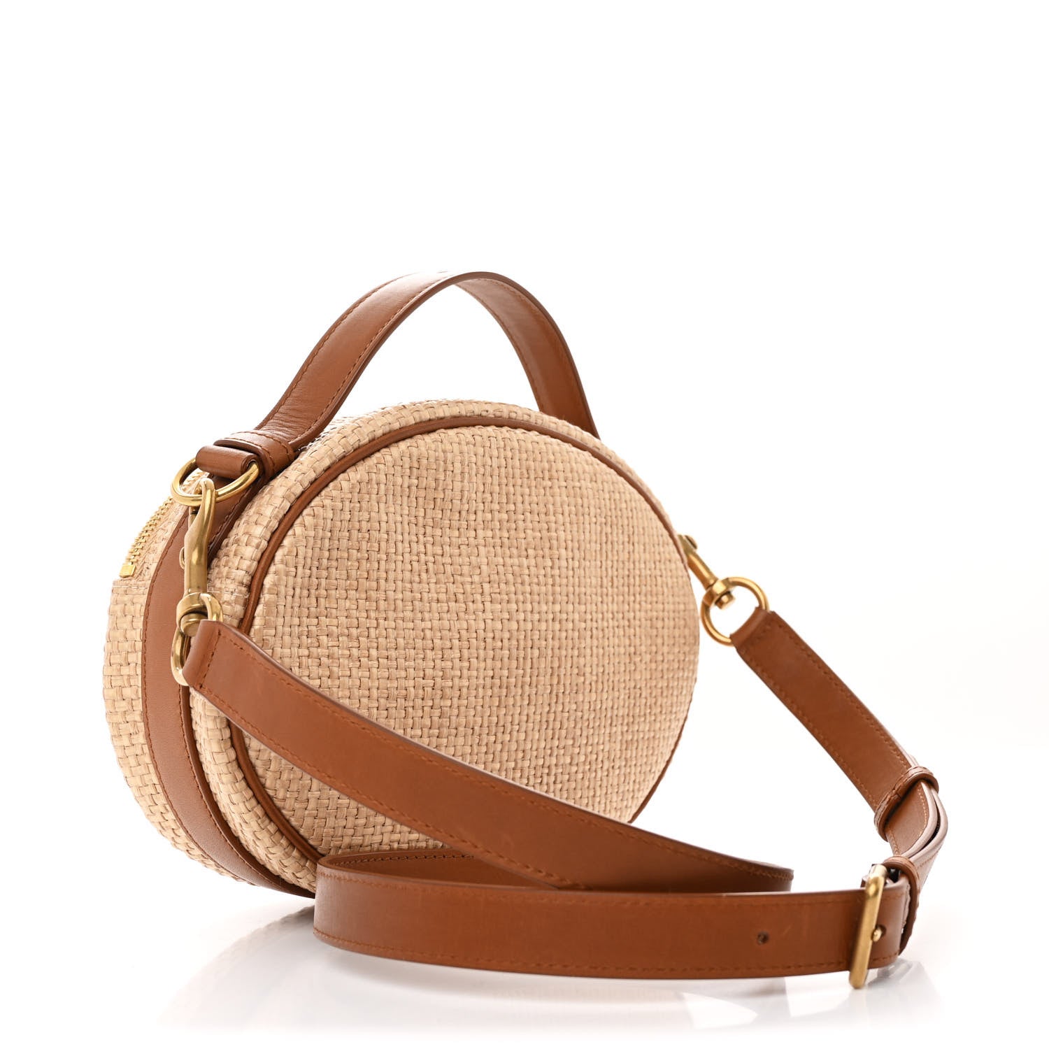 Saint Laurent Raffia Calfskin Round Camera Bag Golden Ecru Brick 3 of 11