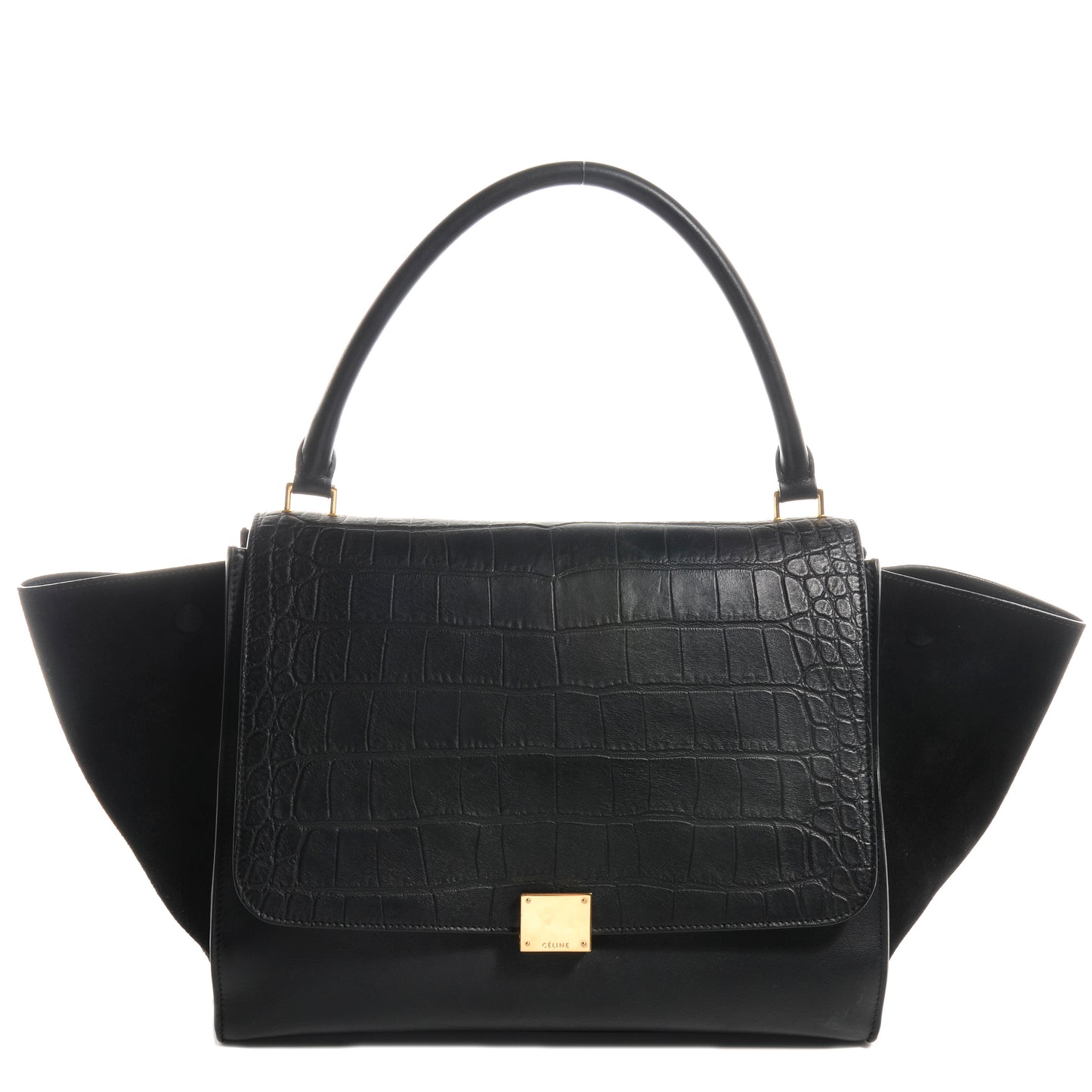 Crocodile Embossed Small Trapeze Black