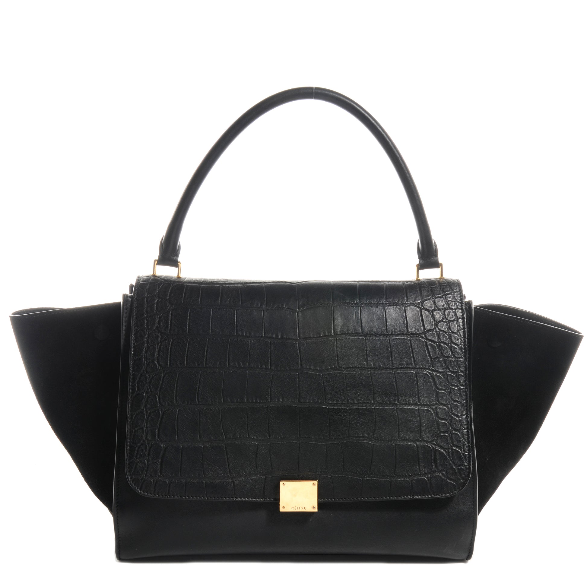 Celine Crocodile Embossed Small Trapeze Black 1 of 9